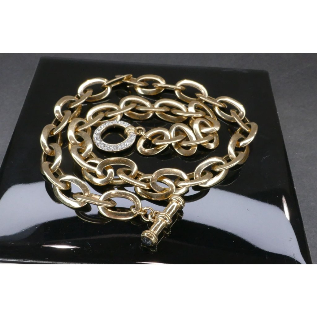 Signed Nolan Miller Necklace Golden Chain With Crystal Toggle Clasp 59$